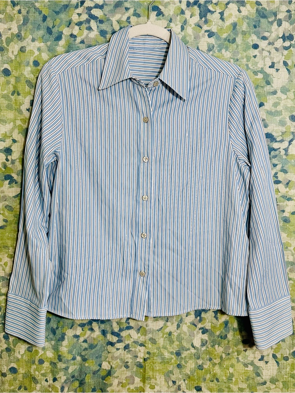 Boys Blue White Striped Button Front Dress Shirt Size Medium